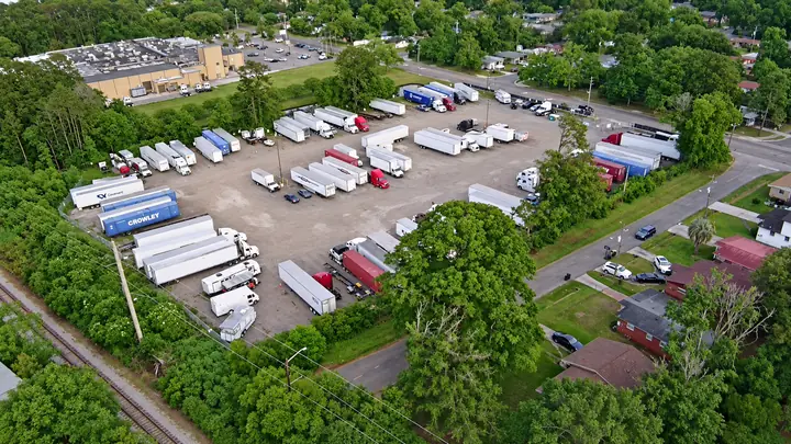 Aerial view of a secure TruckTuck lot with 24/7 access