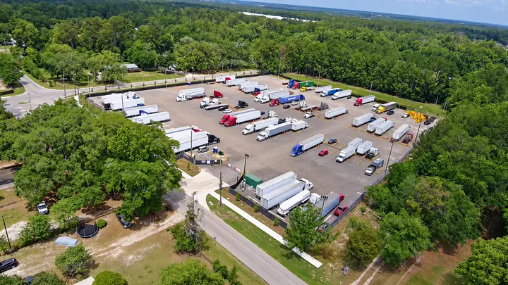 Aerial view of a gated TruckTuck truck parking lot